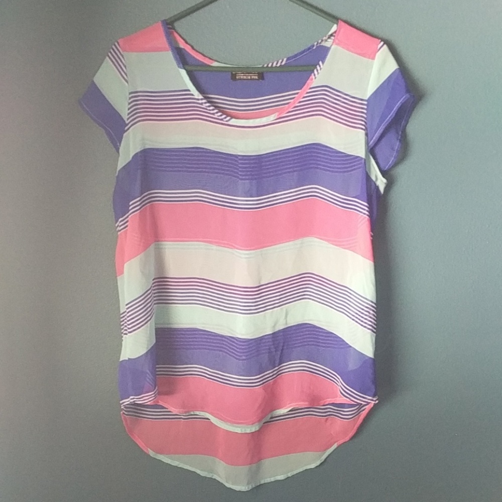 Paper Moon Sheer Striped Flowy Tee